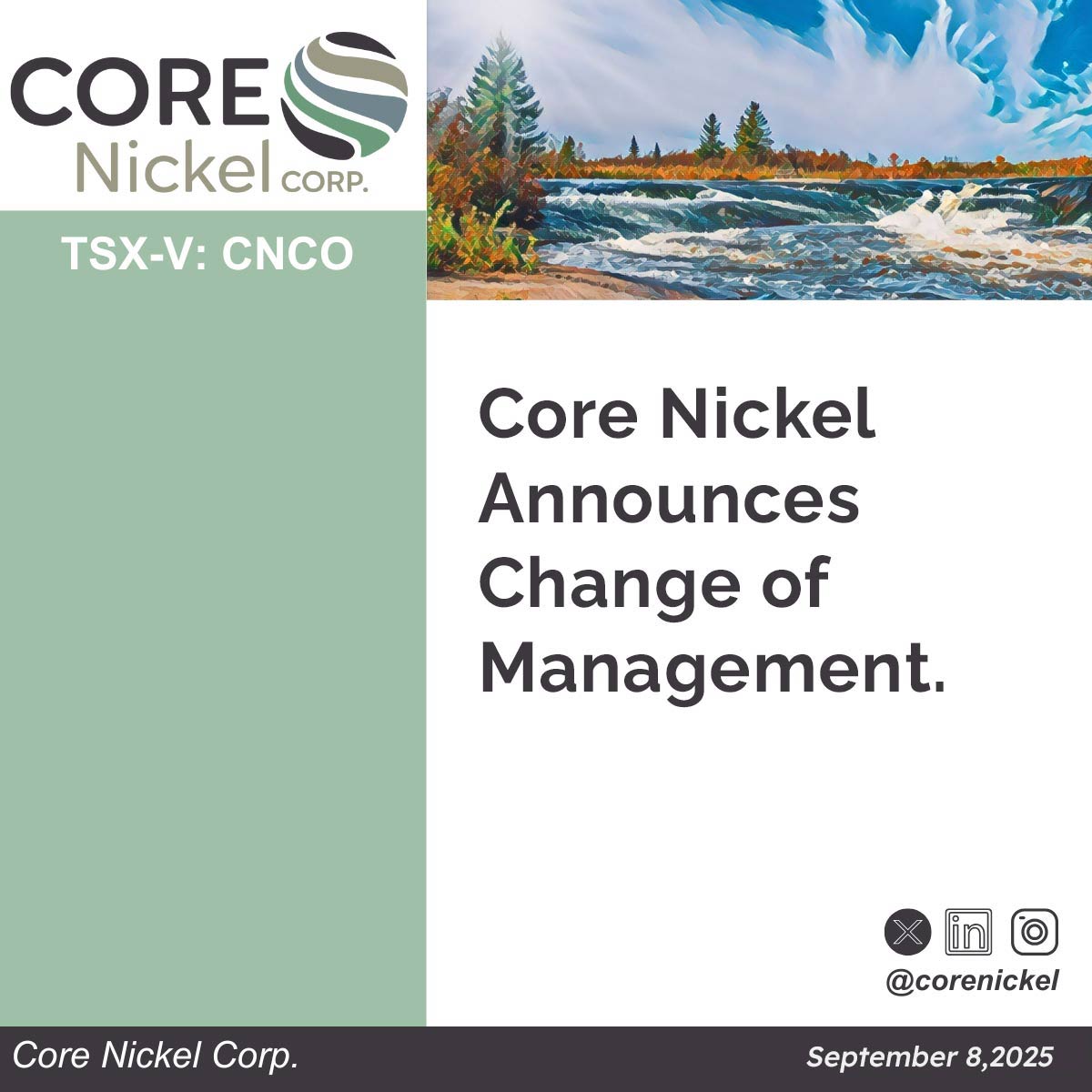 Core Nickel Announces Change of Management